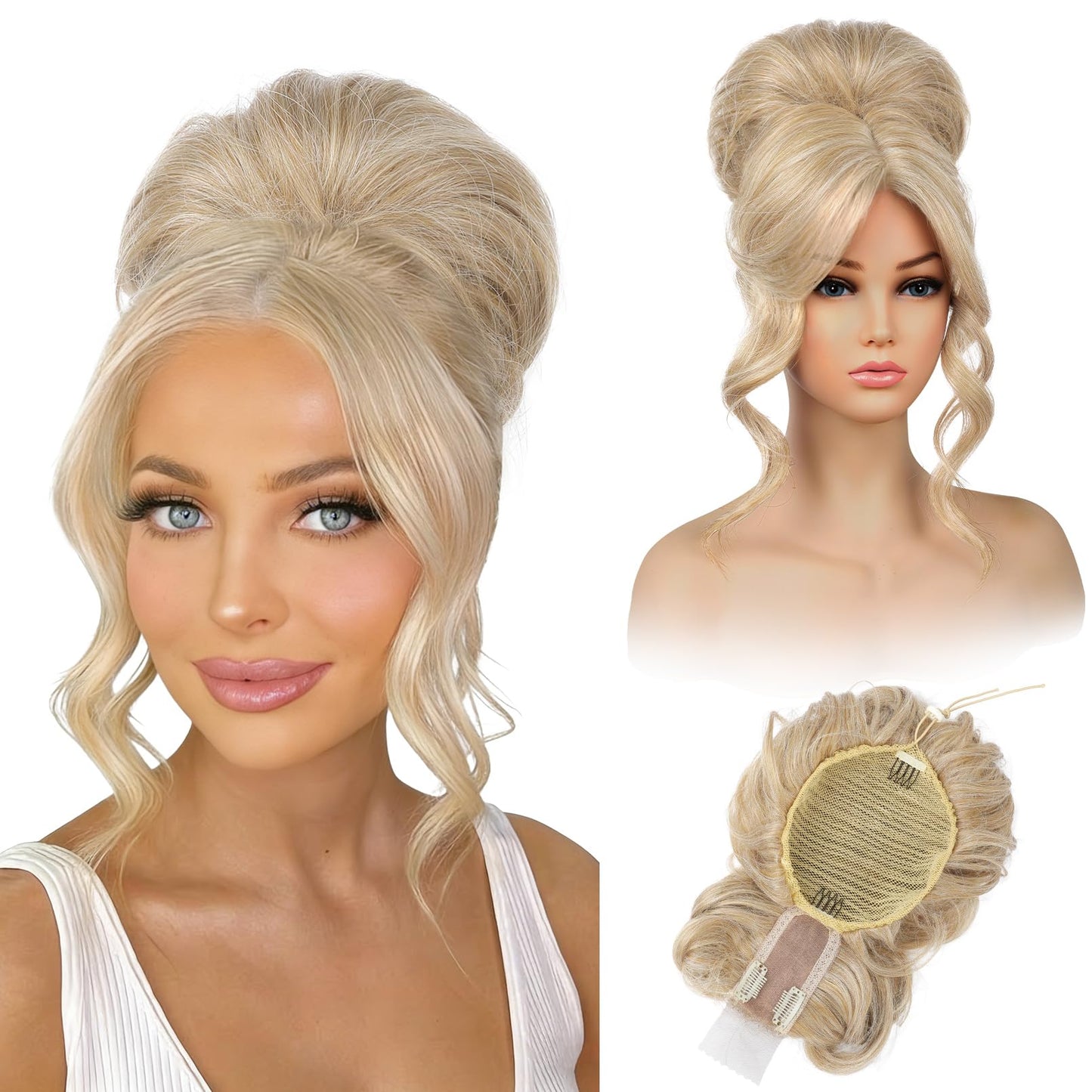 Messy bun Hair Pieces with Bangs - Hair Topper for Women