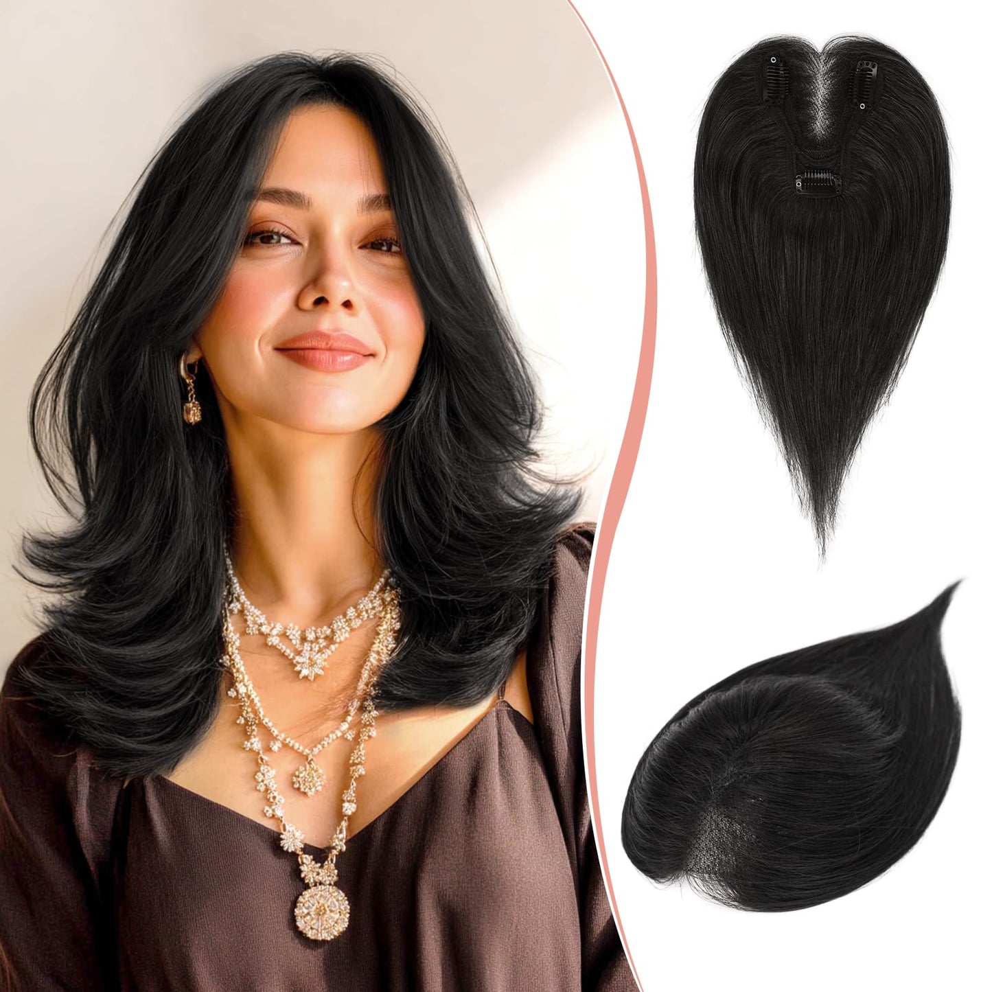 Hair Toppers for Women Real Human Hair Lightweight Clip in Hair Piece for Thinning Hair Fluffy Straight Hair Topper,