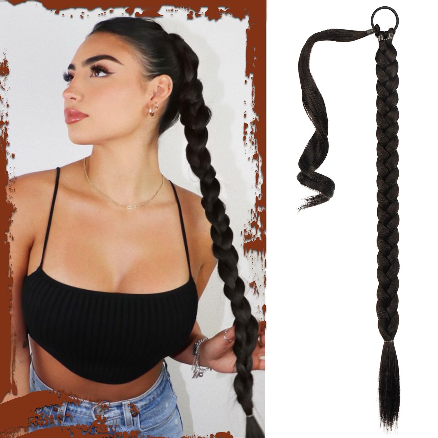 Long Braid Ponytail Extension with Hair Tie Straight Sleek Wrap Around Hair Extensions Synthetic Hair Piece Braid Pony Tail Fluffy Natural Soft Hairpieces for Women Daily Wear