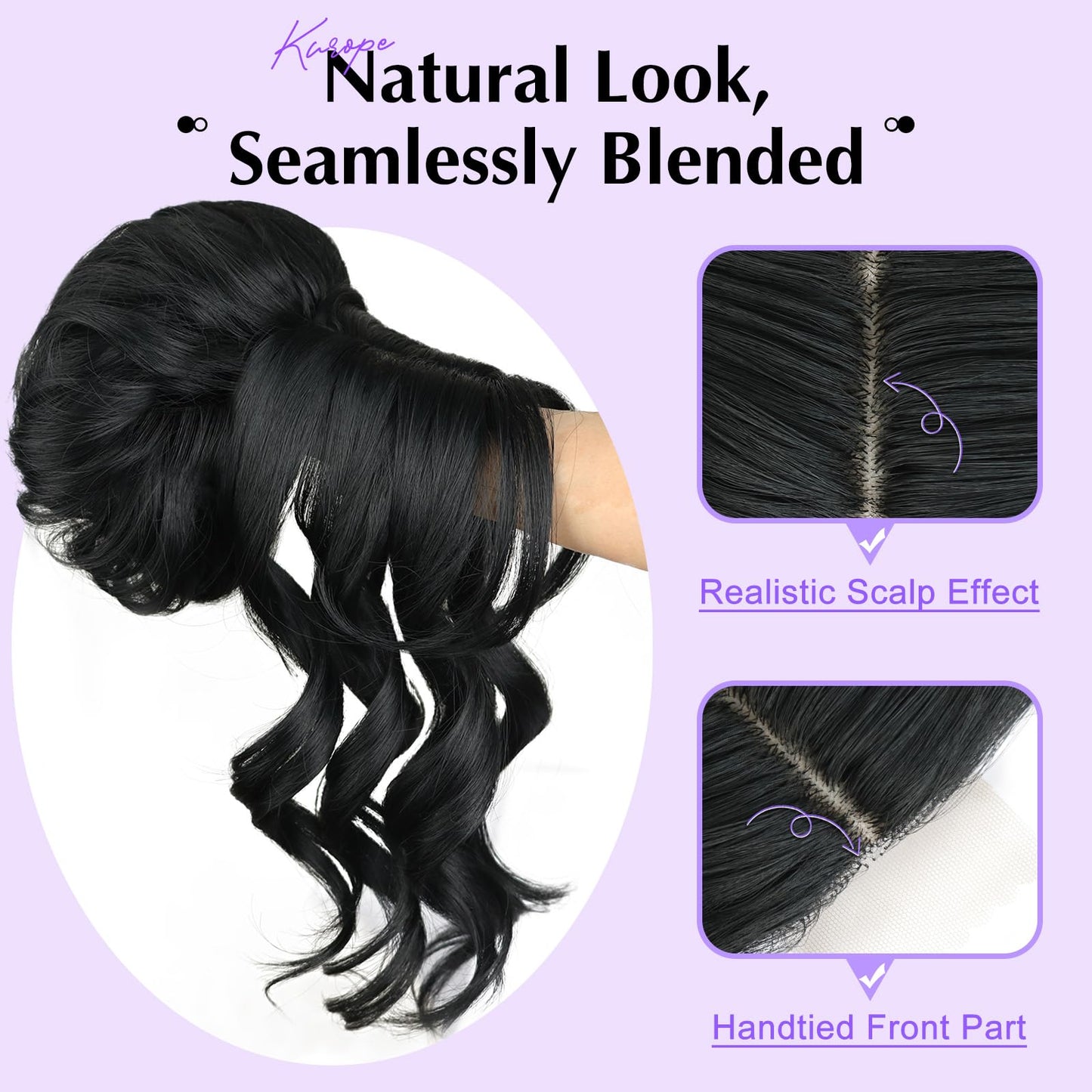 2-in-1 Messy Bun with Bangs Drawstring Ponytail Extension, Curly Updo Wig & Hair Topper with Lace Side Bangs, Lightweight Natural-Looking Hair Bun Hairpiece for Women