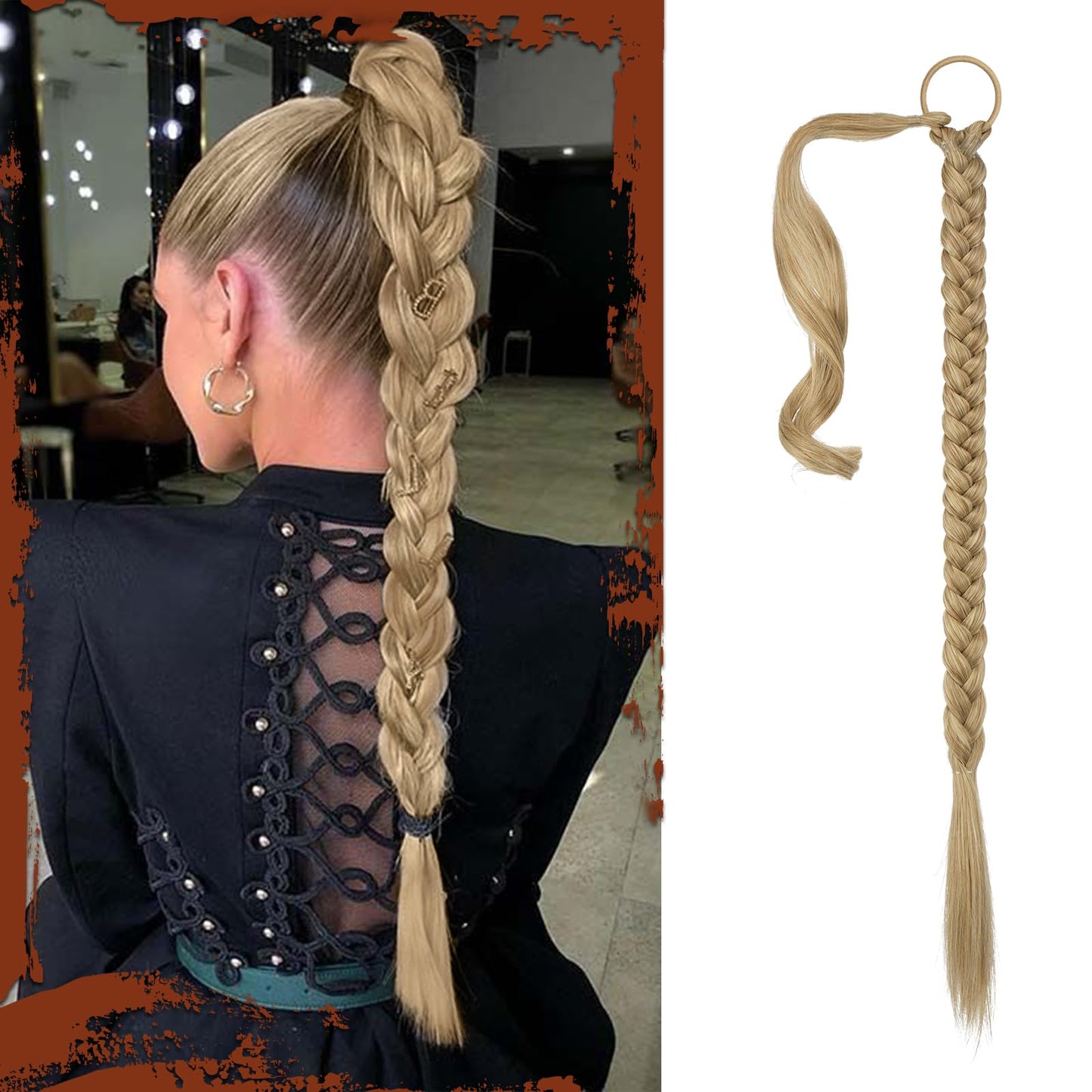 Long Braid Ponytail Extension with Hair Tie Straight Sleek Wrap Around Hair Extensions Synthetic Hair Piece Braid Pony Tail Fluffy Natural Soft Hairpieces for Women Daily Wear