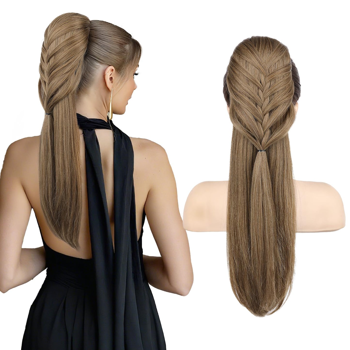 Ponytail Extension, 20 Inch Long Braid Drawstring Clip in on Ponytail Hair Extensions Synthetic Hairpiece for Women
