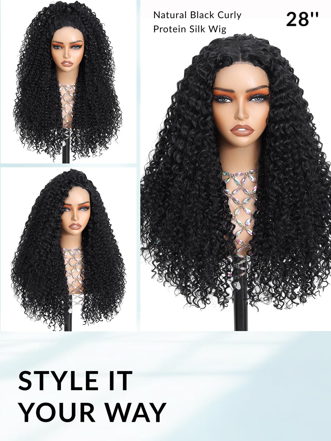 Glueless Curly Wig Synthetic Lace Front Wig 4x1 Middle Part Lace Wig Upgraded with Human Hair Like Fiber Wigs for Women