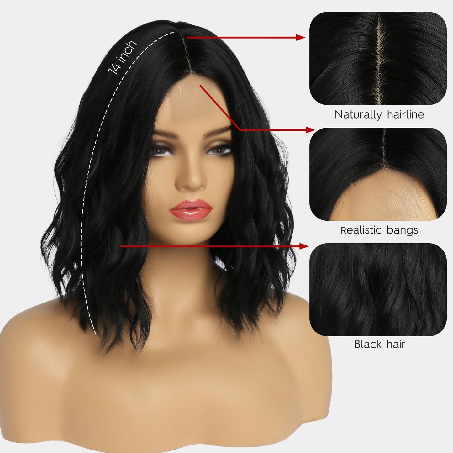 Short Wavy Bob Wigs for Women Water Wave Shoulder Length Synthetic Hair Wig Middle Part Natural Looking