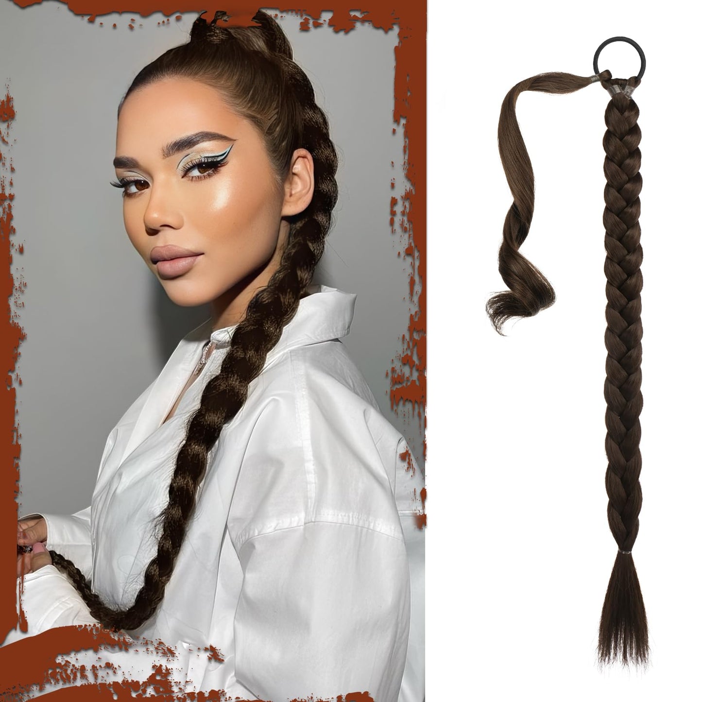 Long Braid Ponytail Extension with Hair Tie Straight Sleek Wrap Around Hair Extensions Synthetic Hair Piece Braid Pony Tail Fluffy Natural Soft Hairpieces for Women Daily Wear