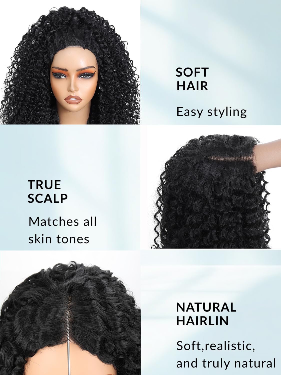 Glueless Curly Wig Synthetic Lace Front Wig 4x1 Middle Part Lace Wig Upgraded with Human Hair Like Fiber Wigs for Women