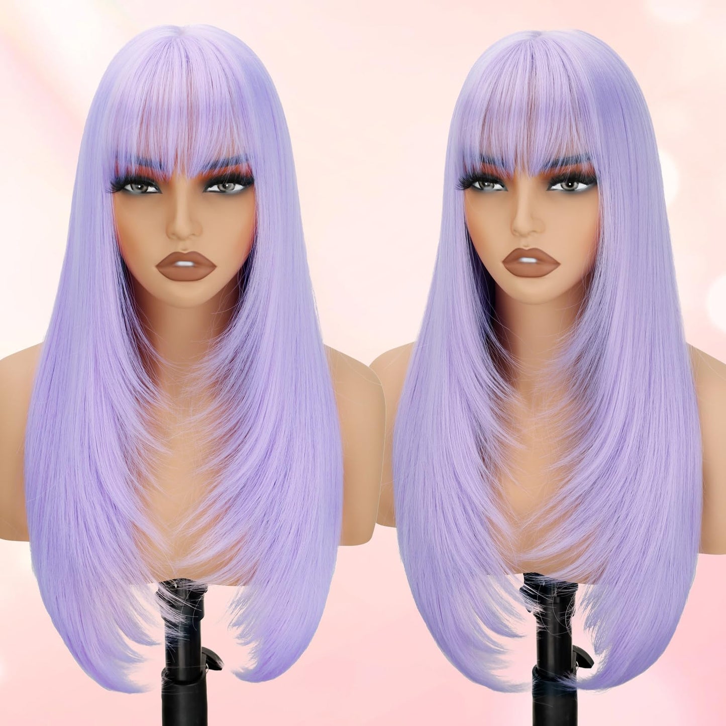 Long Straight Layered Wig with Bangs for Women
