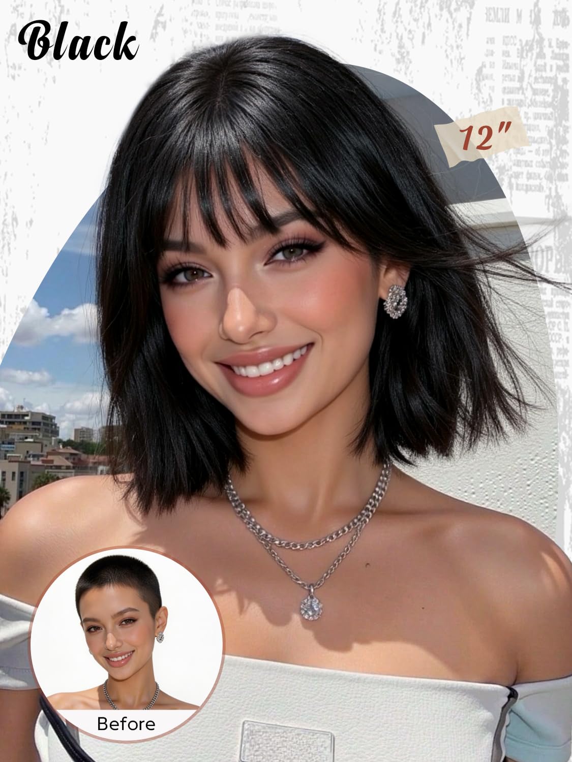 Bob Wig with Bangs for Black Women Short Straight Bob Wigs for Women Synthetic Fiber Natural Looking for Daily and Work Use