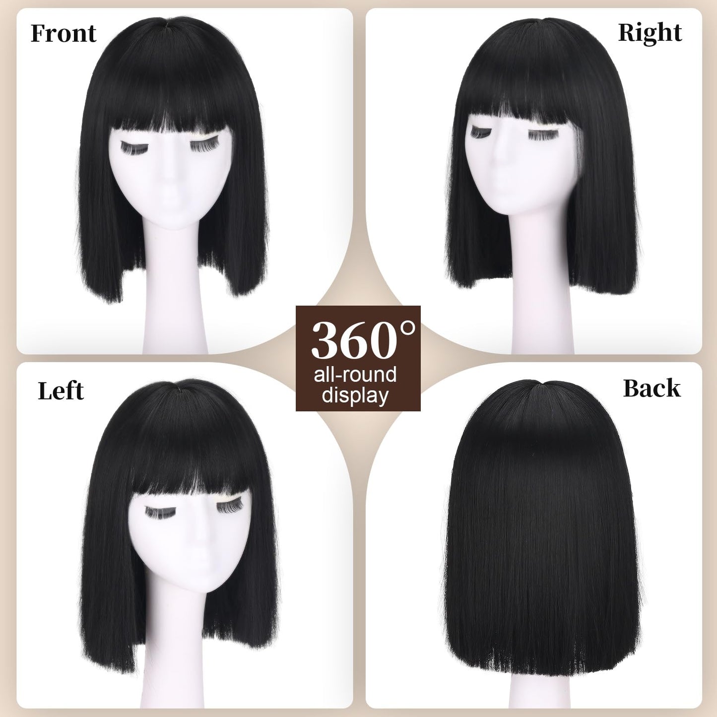 Short Bob Wig for Women Straight Wig with Bangs Shoulder Length Heat Resistant Fiber Synthetic Hair Wigs