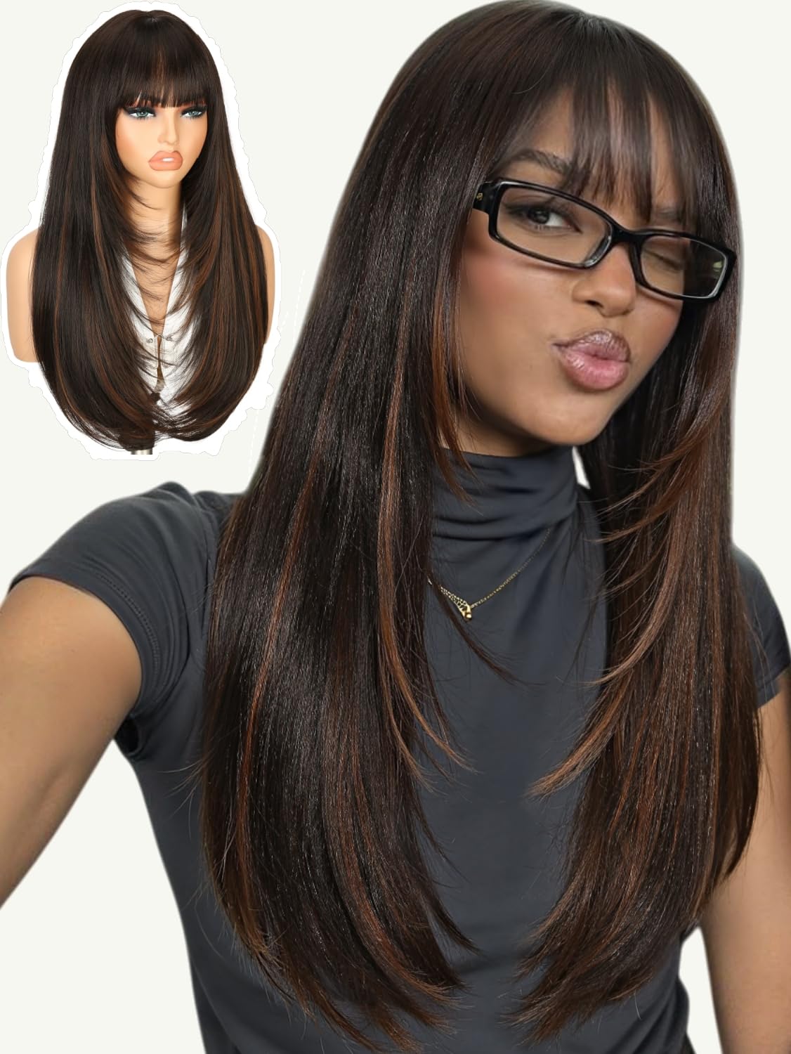 Love Long Straight Layered Wig with Bangs