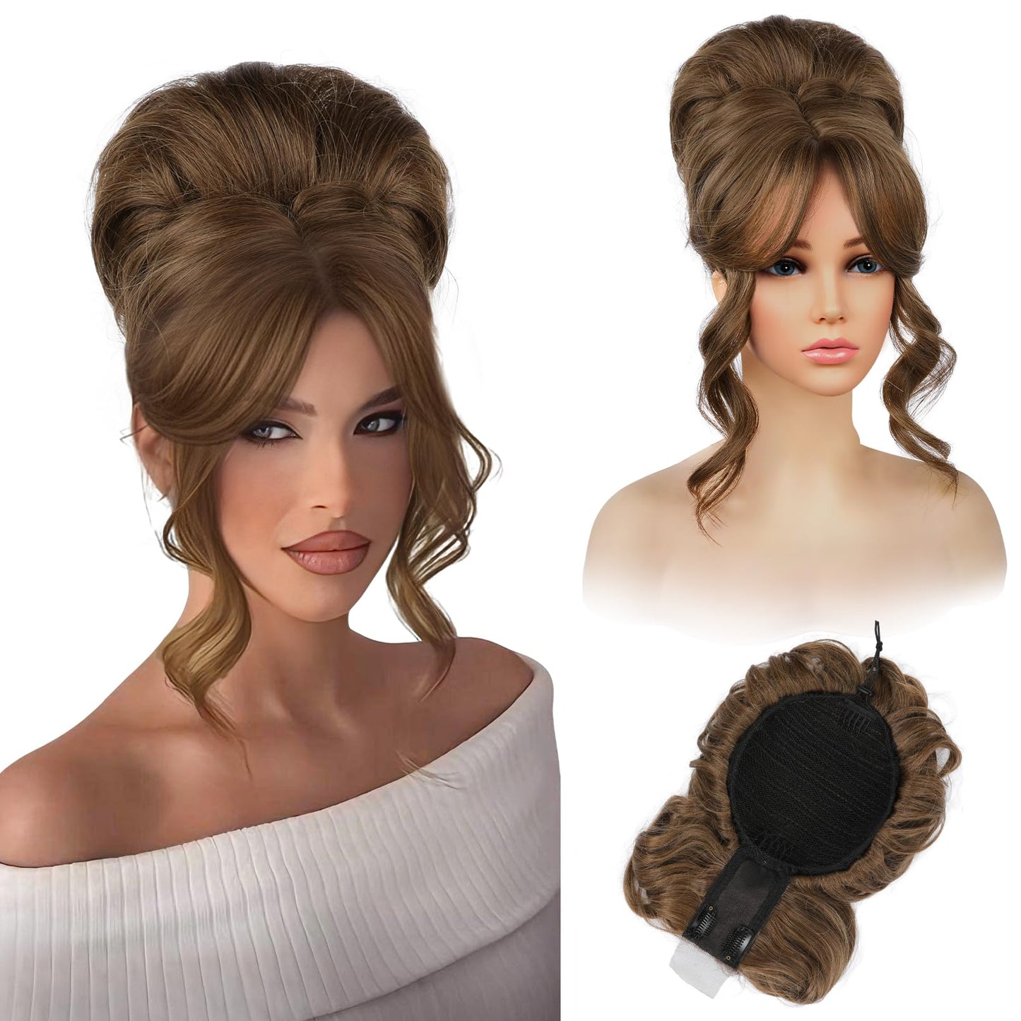 Messy bun Hair Pieces with Bangs - Hair Topper for Women