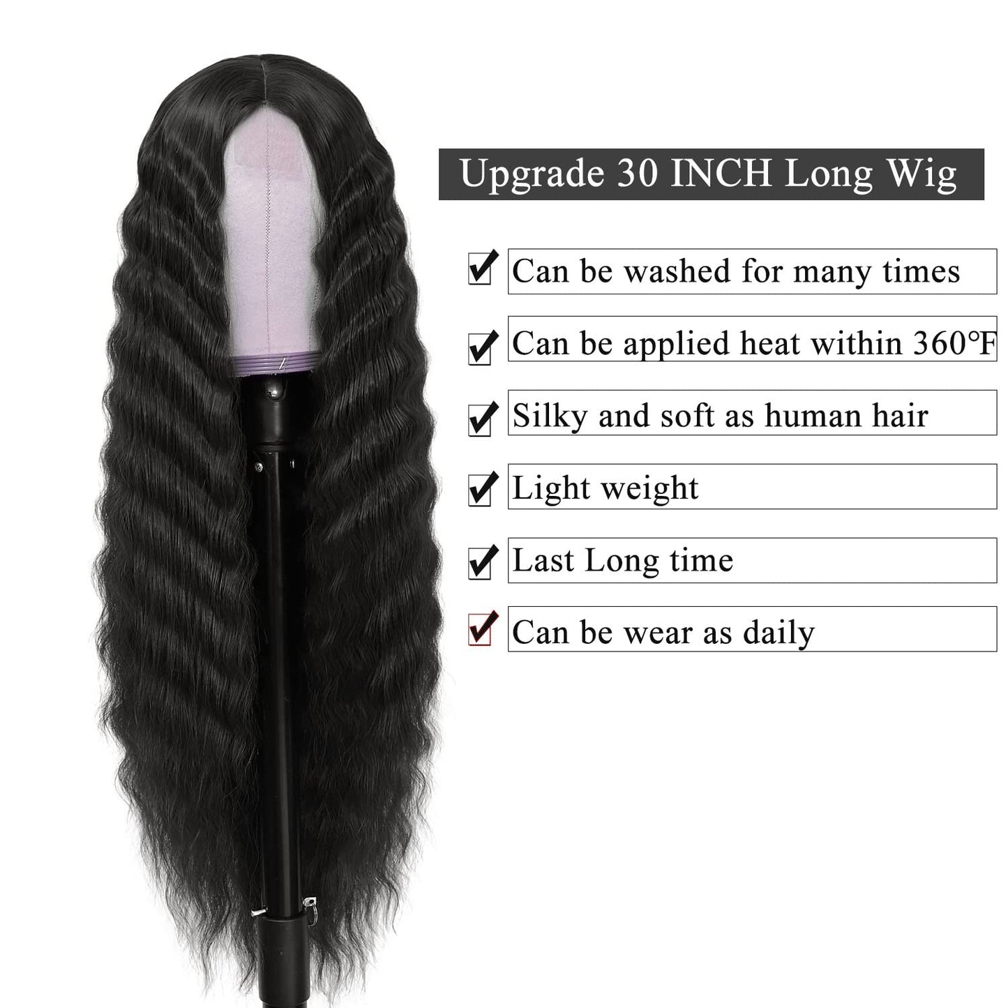 30 Inch Synthetic curly wig loose deep wave lace frontal wig middle part