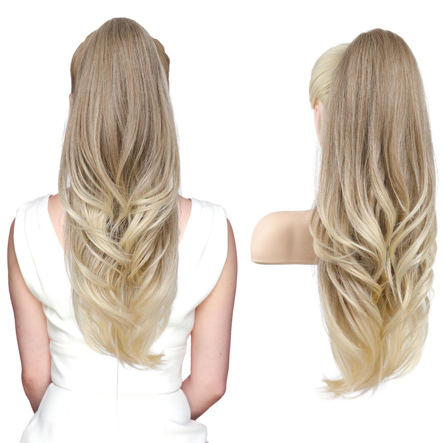 Drawstring Ponytail Extension, Long Wavy Multi Layered Clip in Ponytail Hair Extensions Stand Up High Fake Pony Tail Soft Natural Synthetic Hairpiece