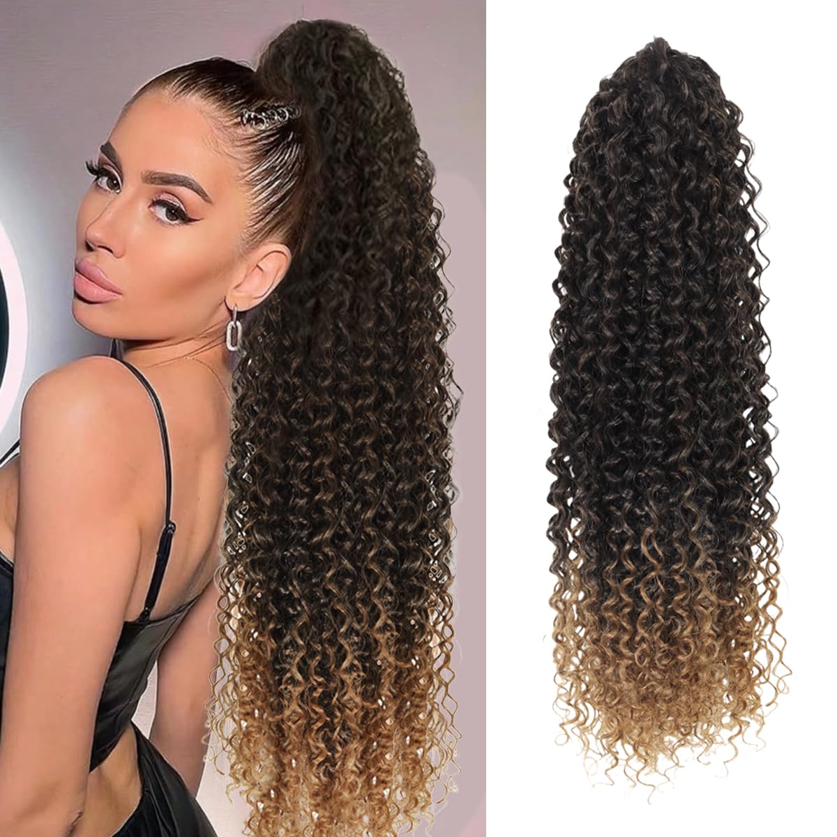 Drawstring Ponytail Extension for Women Curly Ponytail Extension Synthetic Hair Natural Wavy Hair Pieces for Daily Use