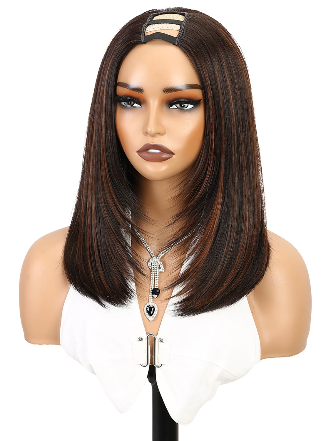 Long Straight U Part Wigs for Women black long wig Layered Haircut V Part Wig Yaki Straight Synthetic Half Wig Clip In Hair Glueless Daily Use