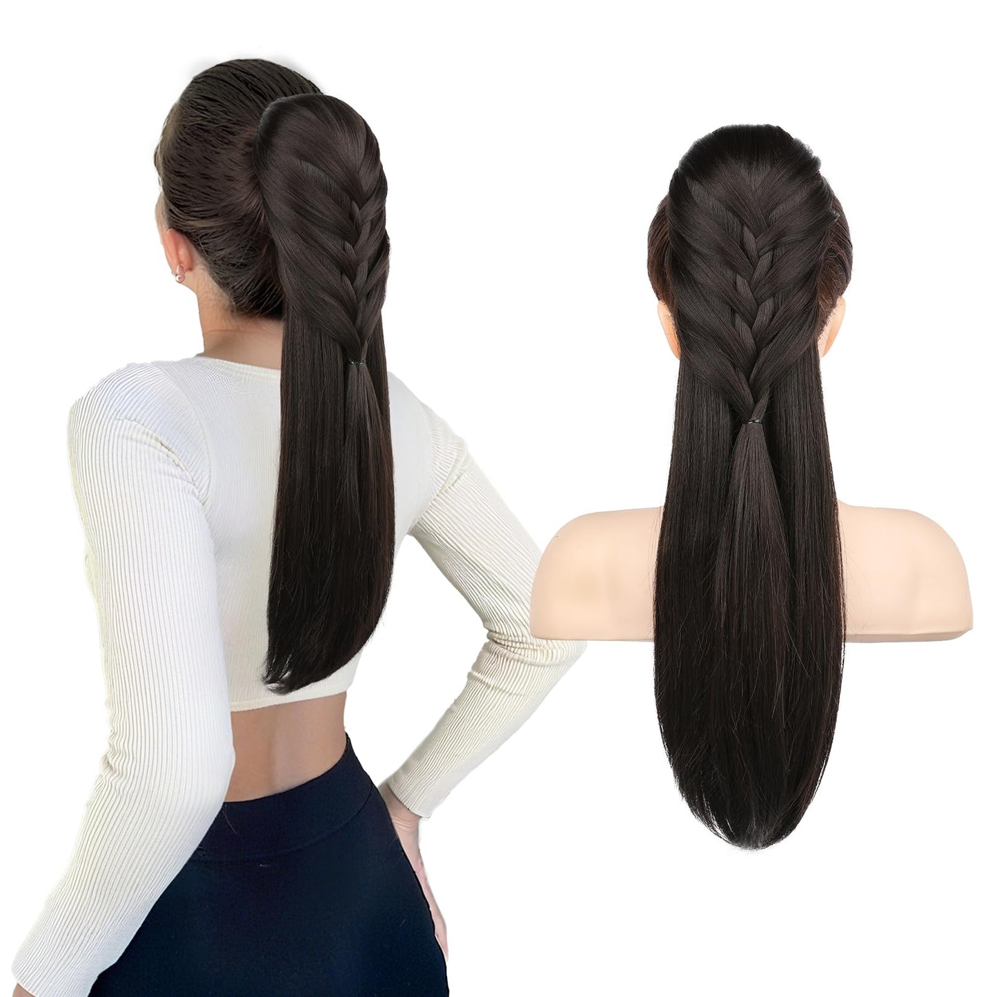 Ponytail Extension, 20 Inch Long Braid Drawstring Clip in on Ponytail Hair Extensions Synthetic Hairpiece for Women