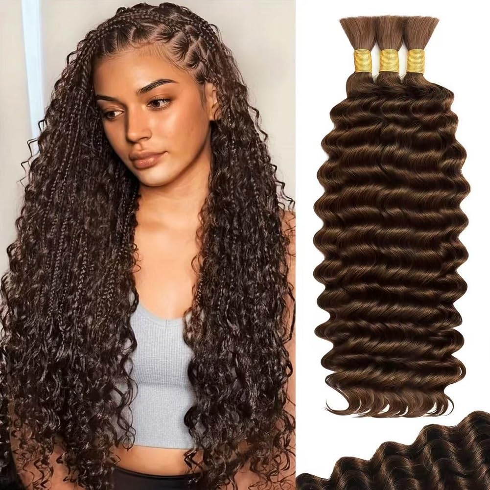 100 Percent Human Boho Braiding Hair Deep Wave Bulk Boho Hair for Braiding Curly Bundles Human Hair for Boho Braids Wet and Wavy Braiding Hair Extension No Weft