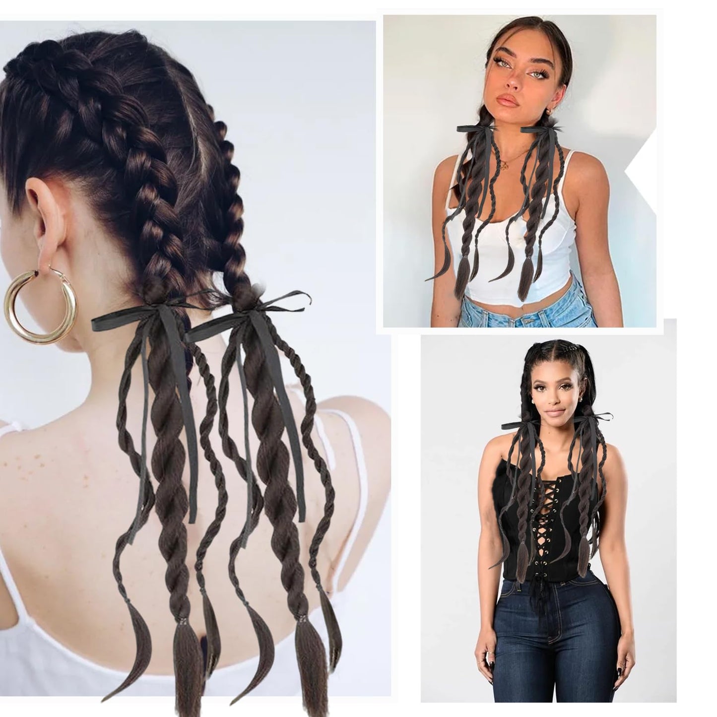 2PCS Ponytail Extension Braid with Hair Tie Synthetic Ponytail Twisted Braid wig hair band for Women Girls 19 in