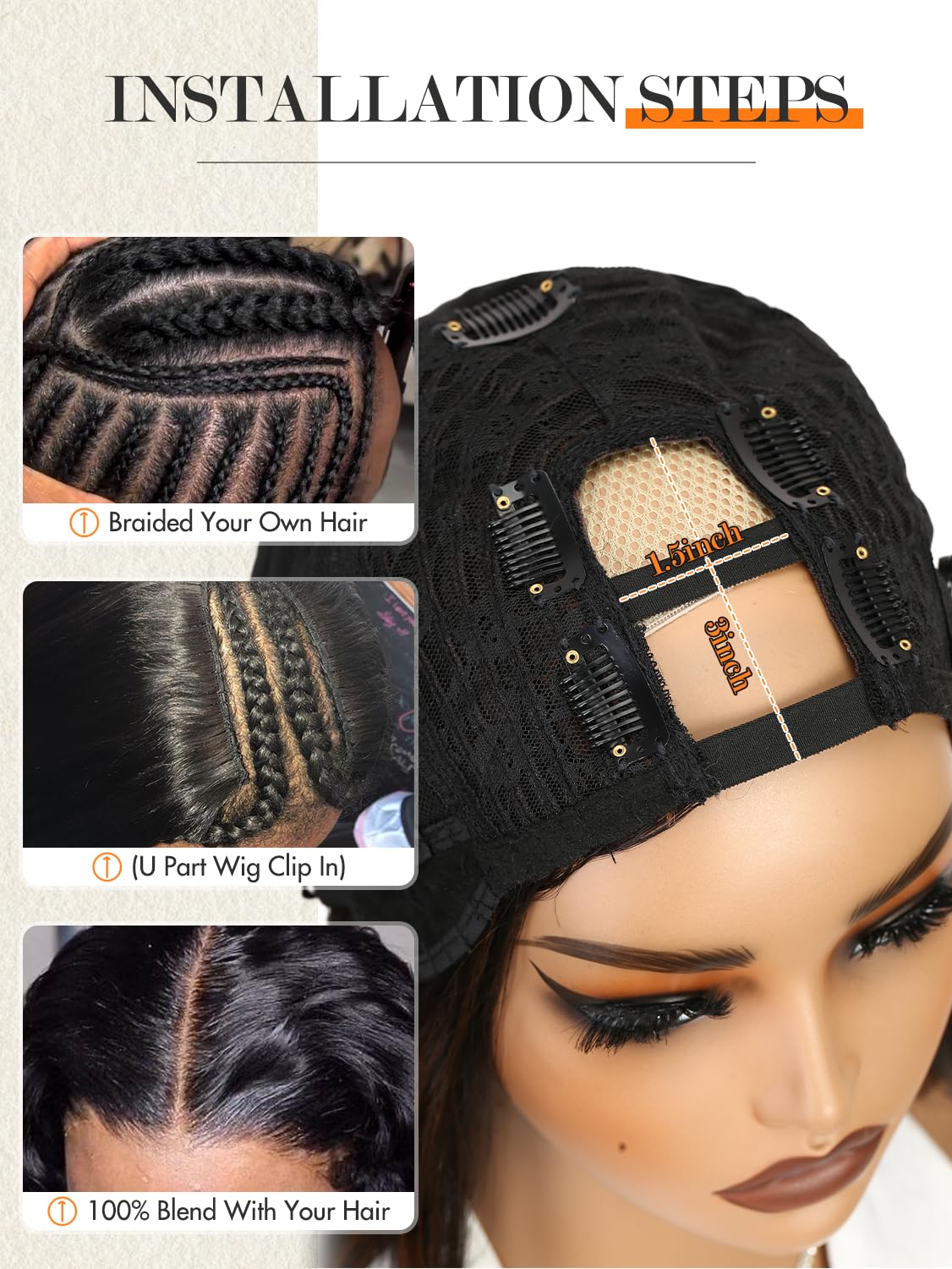 Long Straight U Part Wigs for Women black long wig Layered Haircut V Part Wig Yaki Straight Synthetic Half Wig Clip In Hair Glueless Daily Use