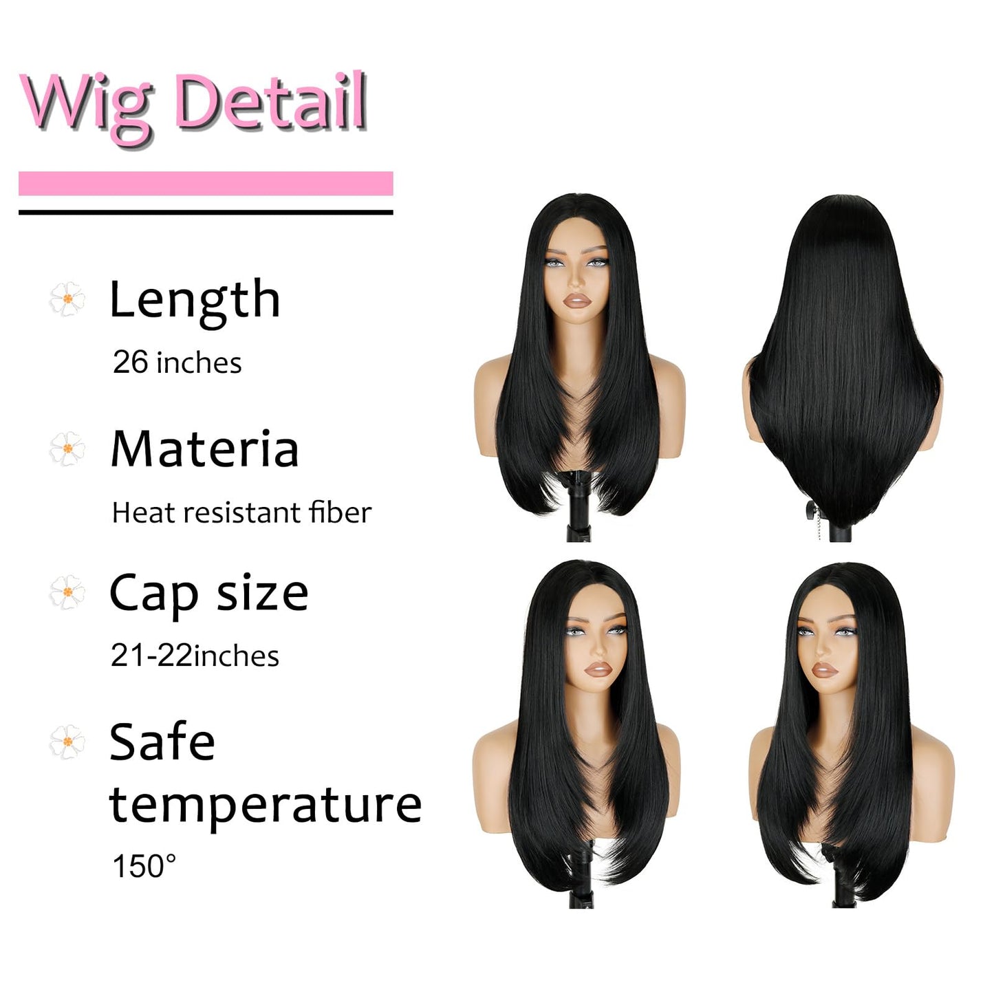 26inch 4*6 Lace Wig Long Straight Layered Cut Lace Front Wig for Women, Black Wigs/Pink Wigs/Blonde Wigs/ Gingger Wigs