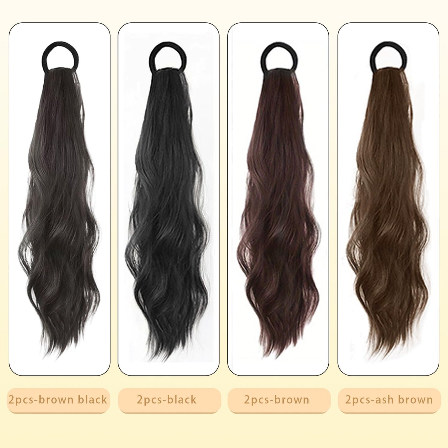 2PCS Curly Ponytail Extension with Hair Tie Hair Natural Wig Elastic Band Wave Fake Ponytail Wigs Accessories for Women Daily 17 Inch