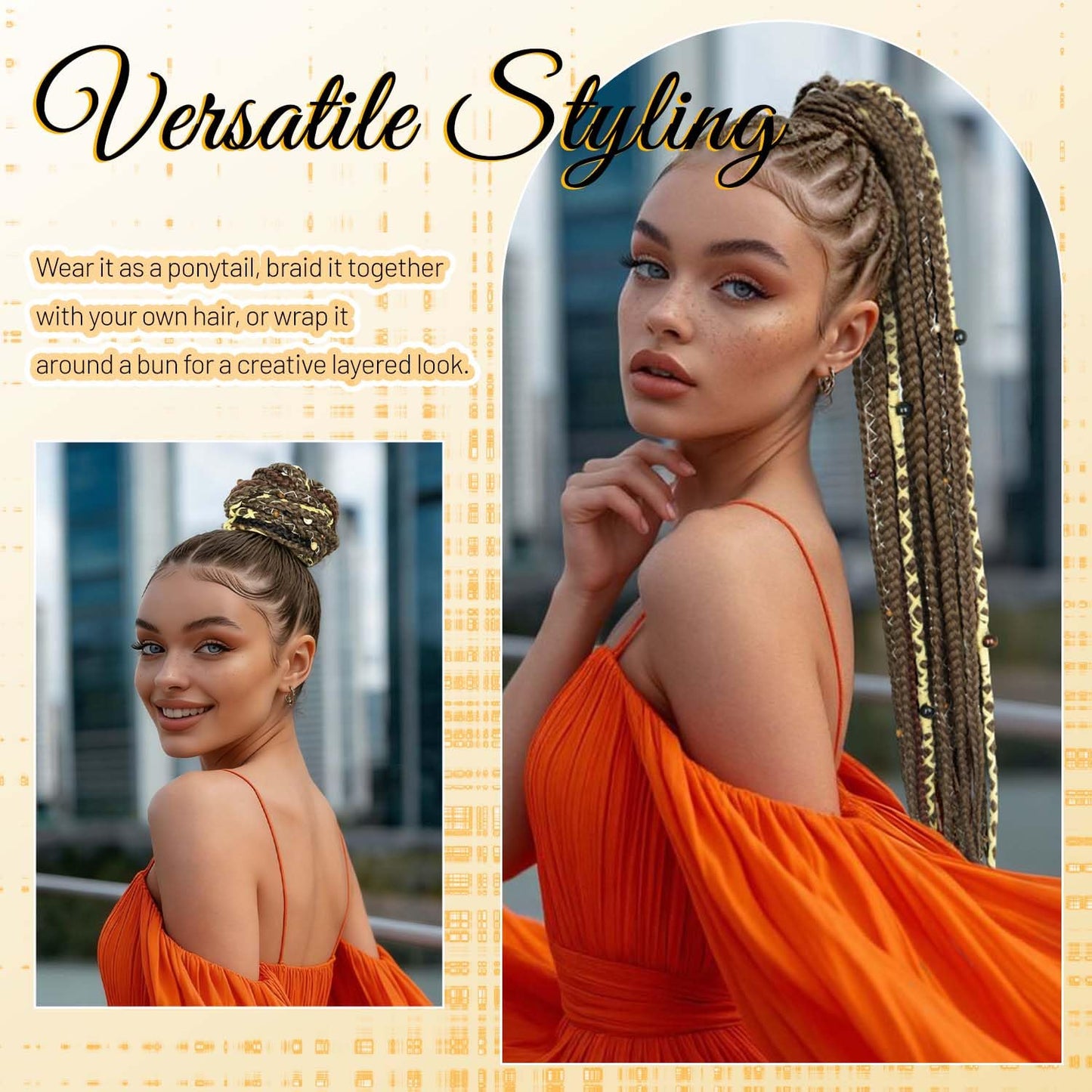 Long Boho Braided Ponytail Extension with Hair Ties, 24" Viking Dreadlock Ponytail Extension, Hand-braided Soft Braided Ponytail Extensions Synthetic Hair for Women