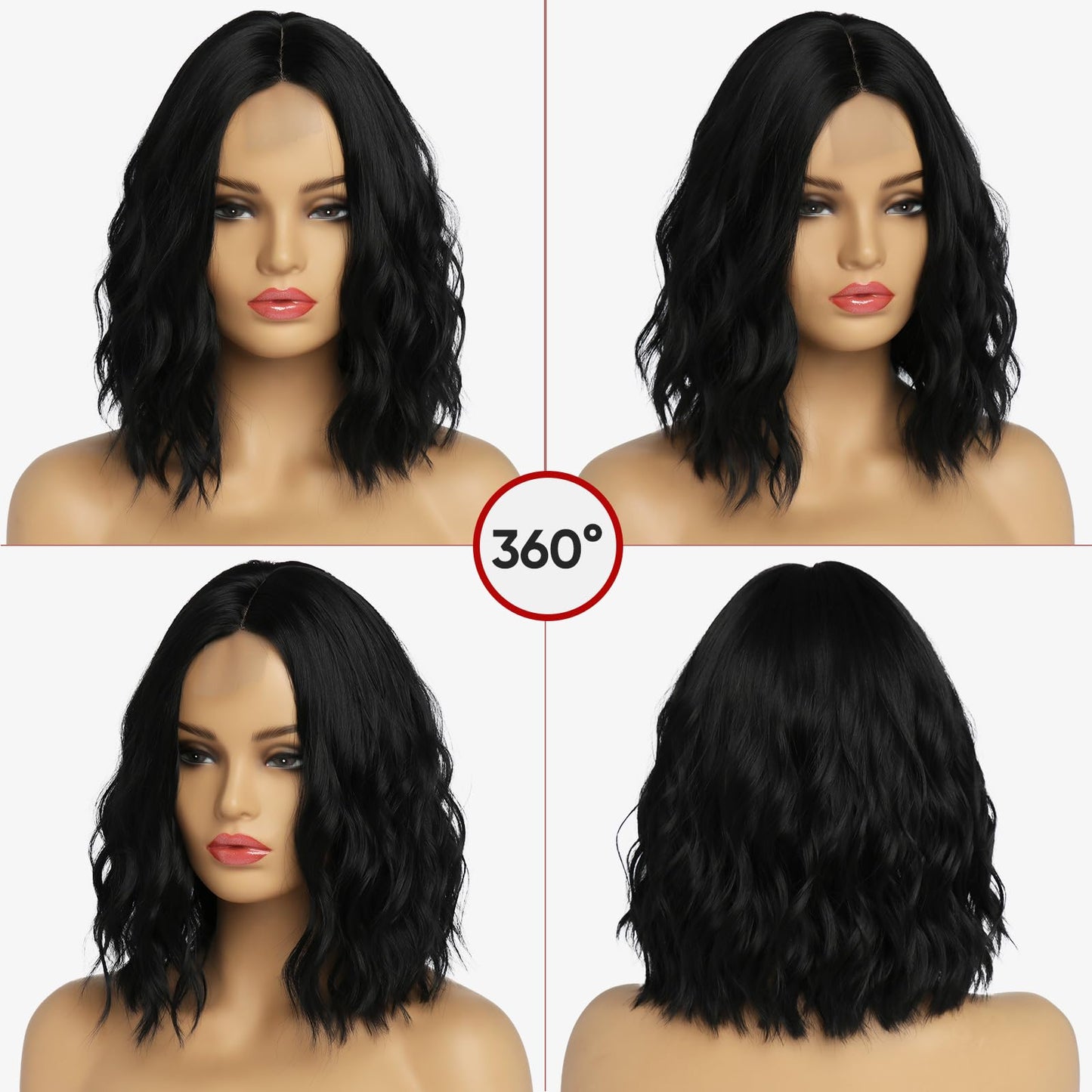 Short Wavy Bob Wigs for Women Water Wave Shoulder Length Synthetic Hair Wig Middle Part Natural Looking