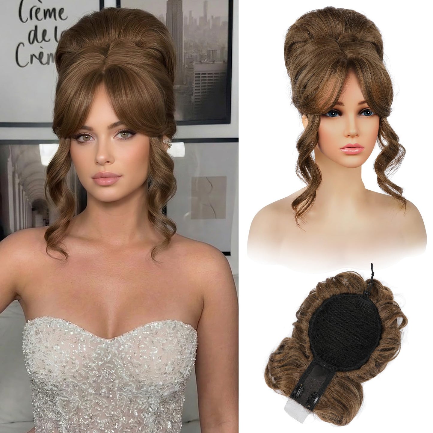 Messy bun Hair Pieces with Bangs - Hair Topper for Women