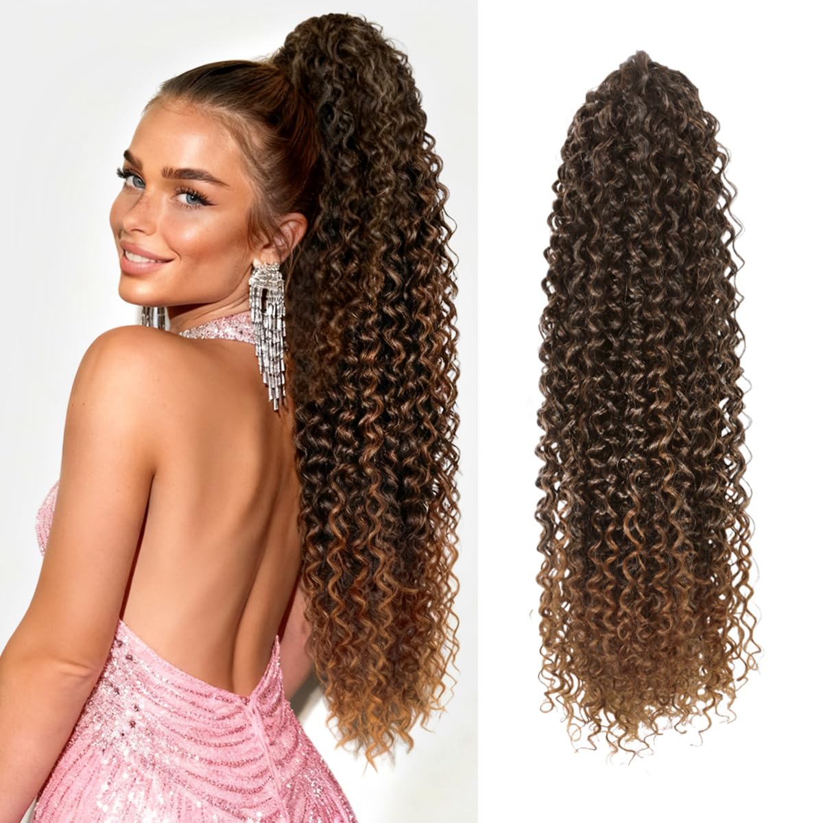 Drawstring Ponytail Extension for Women Curly Ponytail Extension Synthetic Hair Natural Wavy Hair Pieces for Daily Use