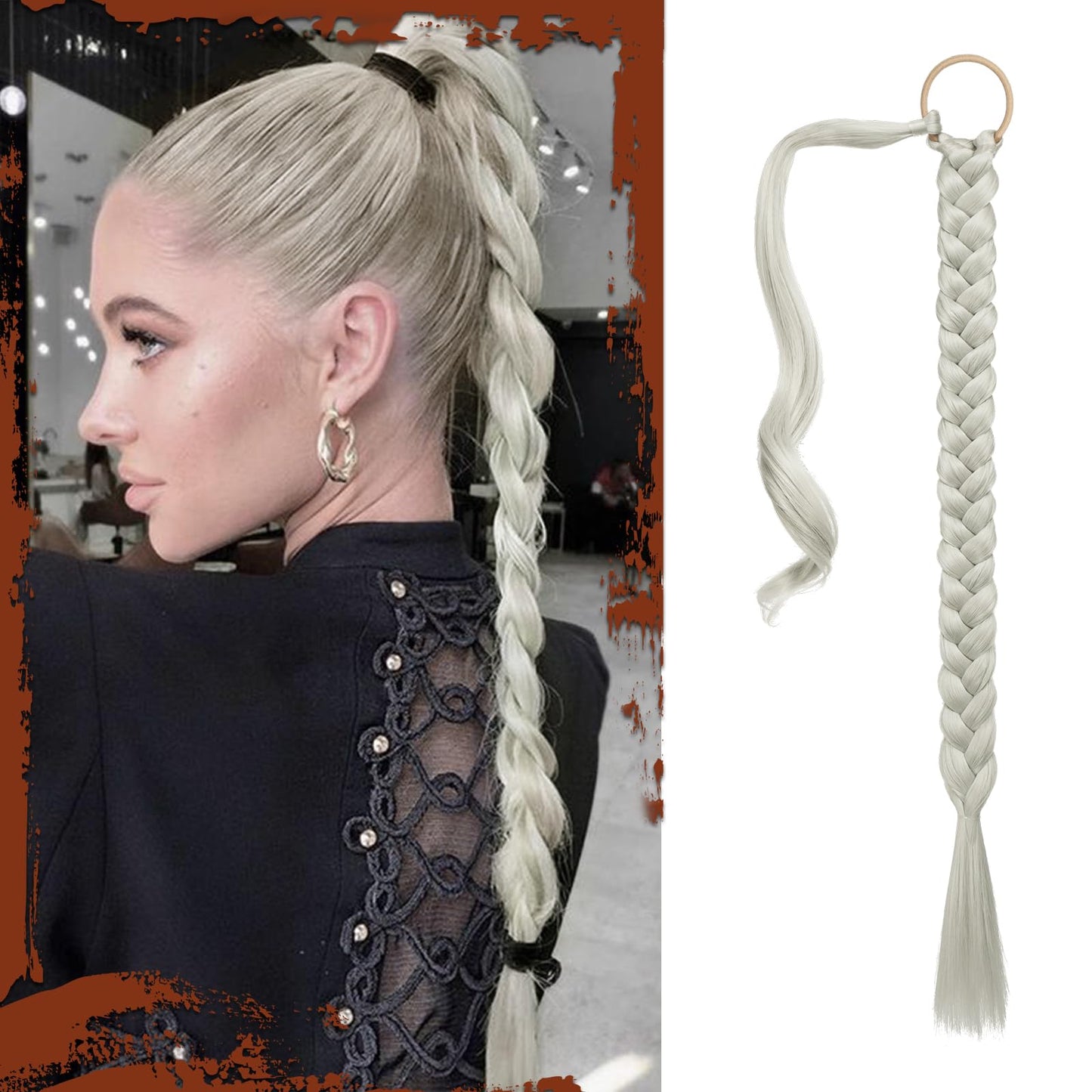 Long Braid Ponytail Extension with Hair Tie Straight Sleek Wrap Around Hair Extensions Synthetic Hair Piece Braid Pony Tail Fluffy Natural Soft Hairpieces for Women Daily Wear