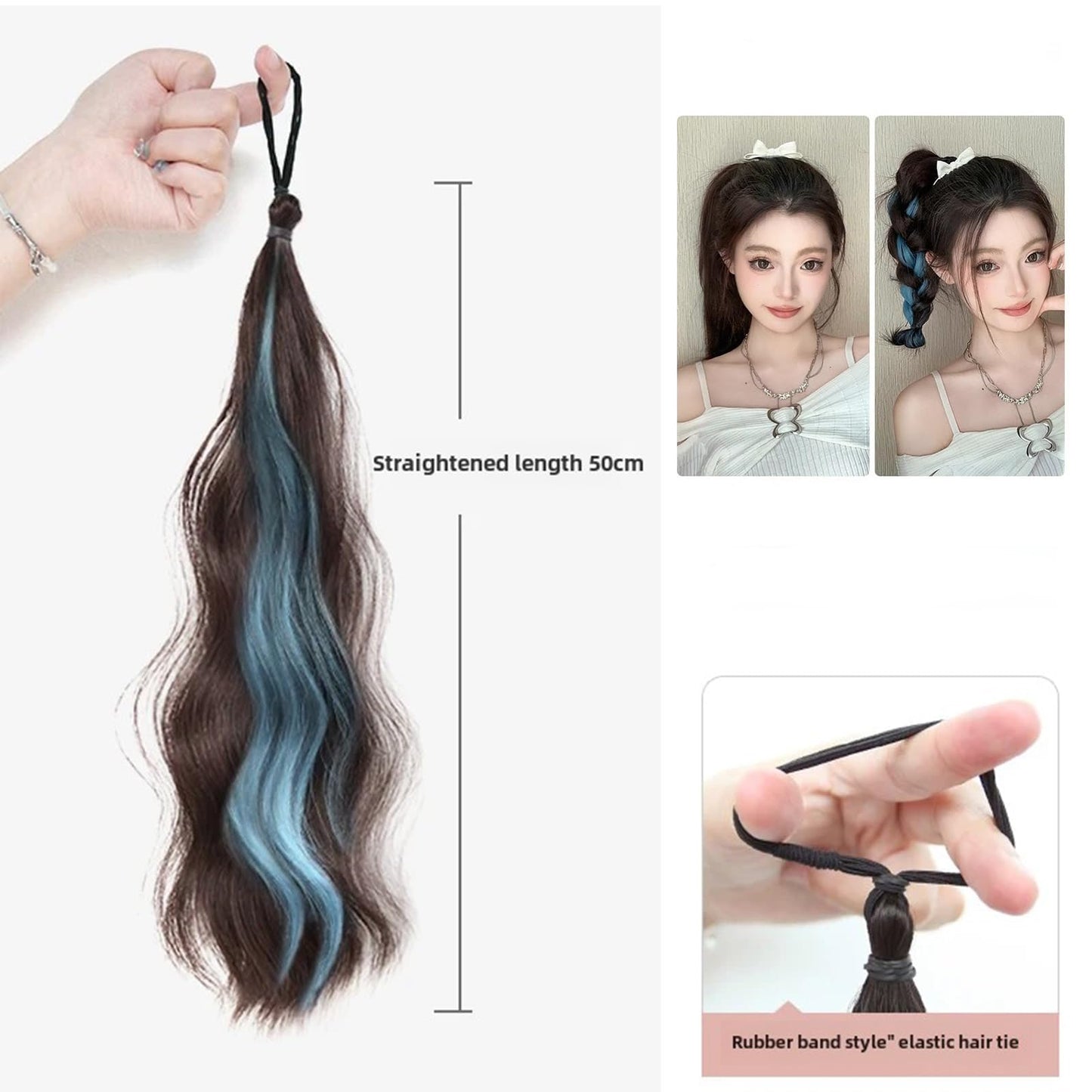 2Pcs Hair Ponytails Hairpieces Ponytail Extension with Color Hair Ties fluffy wigs braids for Women Daily Dance party Christmas Wear
