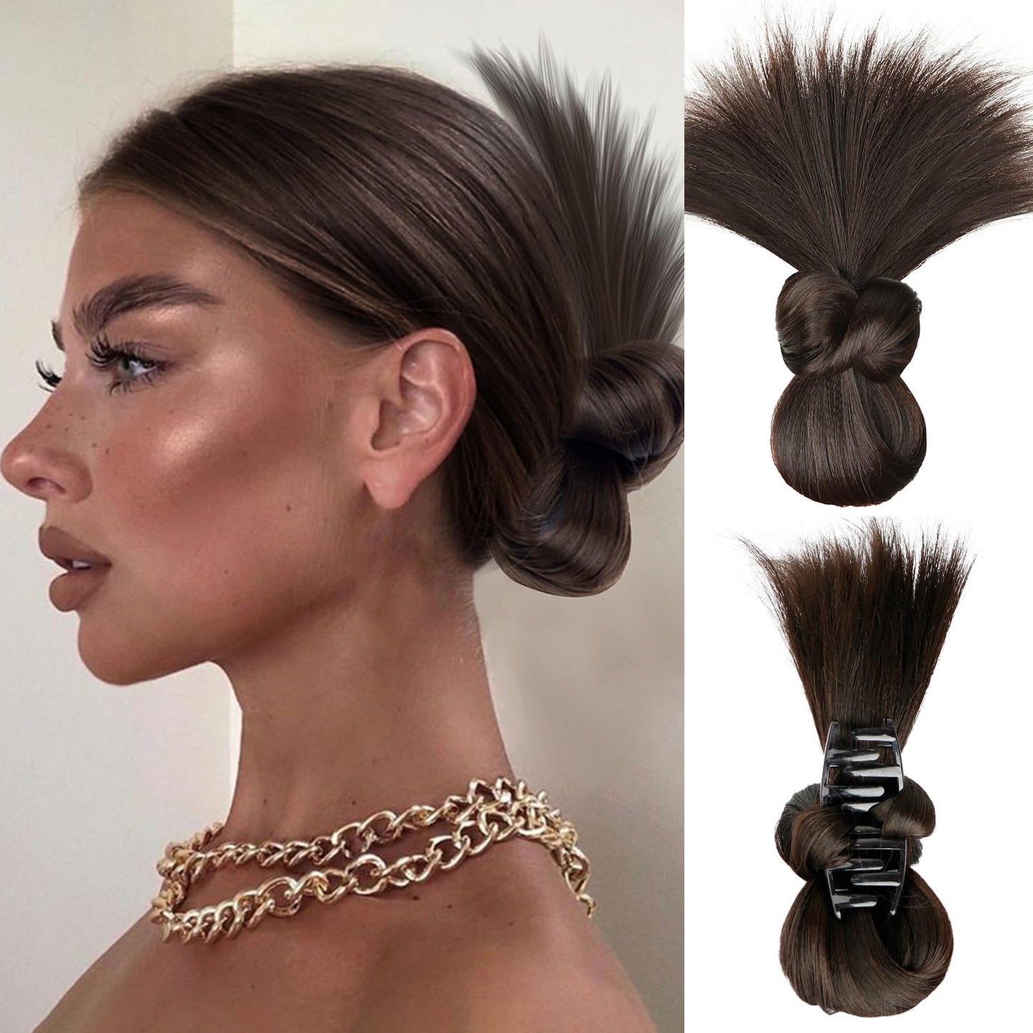 Clip-on Feather Bun Wig