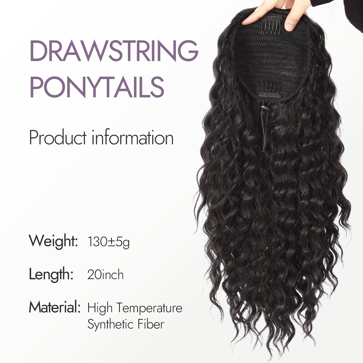 Ponytail Extension Fluffy Drawstring Ponytail Hair Extensions for Women Long Kinky Curly Wavy Pony Tail Yaki Synthetic Hairpieces 20 Inch
