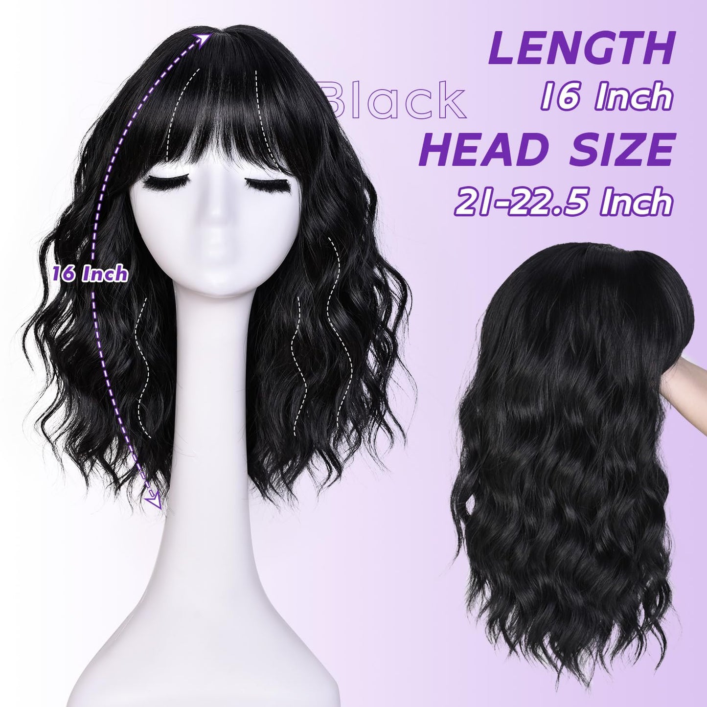 Short Wavy Wig with Bangs for Women