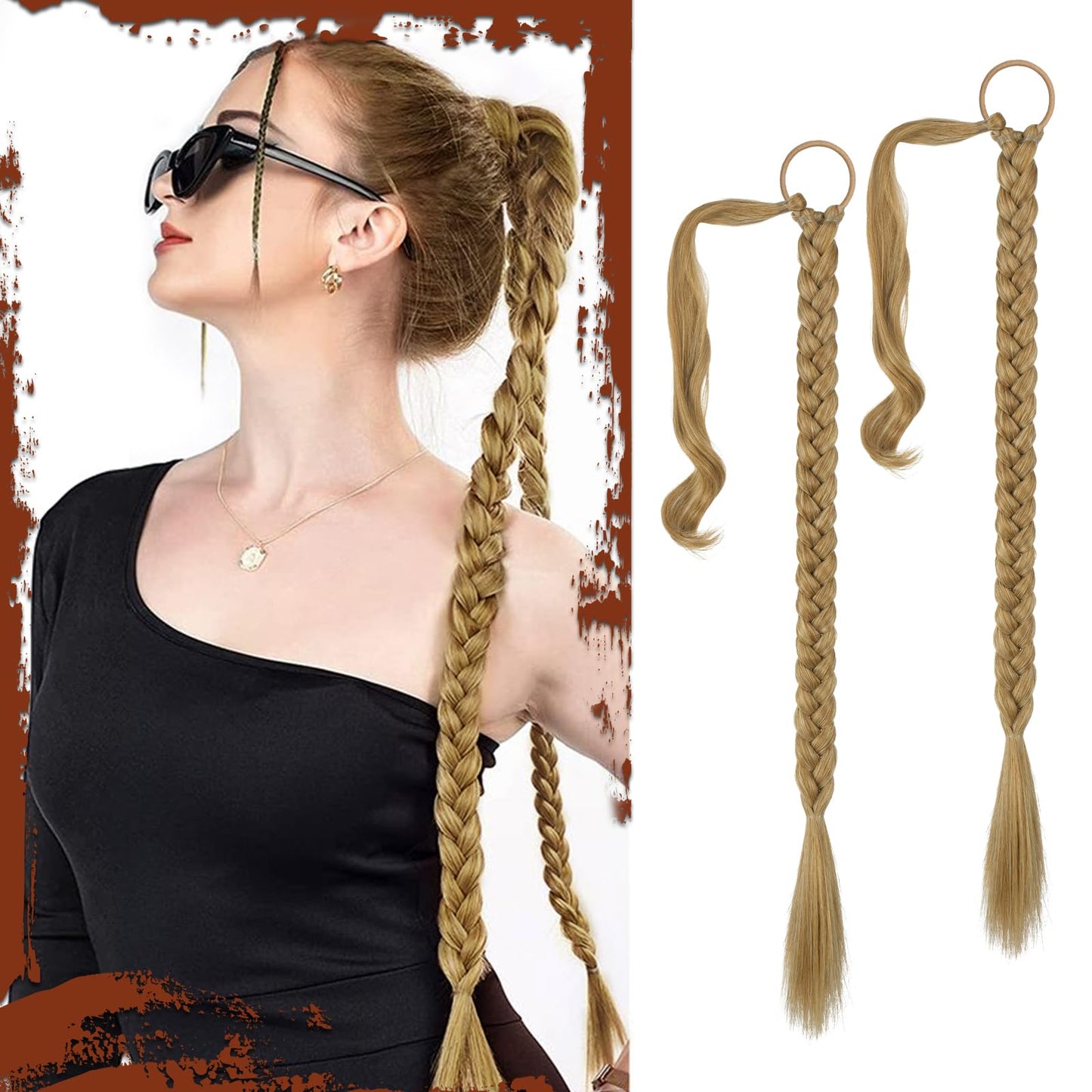 Long Braid Ponytail Extension with Hair Tie Straight Sleek Wrap Around Hair Extensions Synthetic Hair Piece Braid Pony Tail Fluffy Natural Soft Hairpieces for Women Daily Wear