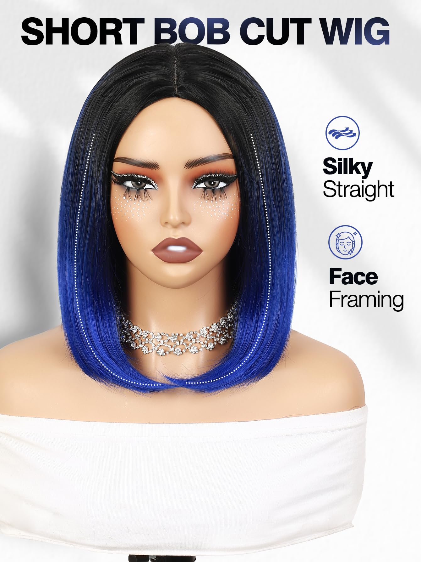 Wig Ombre Wigs Short Straight Bob Wig Middle Part Synthetic Daily Cosplay Party Full Wigs for Women