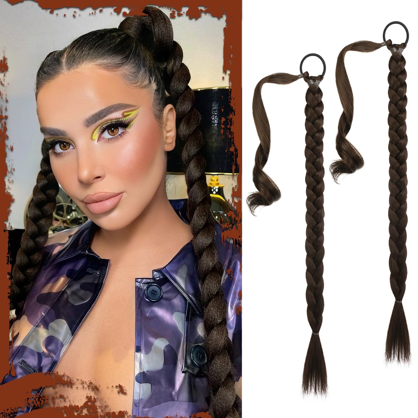 Long Braid Ponytail Extension with Hair Tie Straight Sleek Wrap Around Hair Extensions Synthetic Hair Piece Braid Pony Tail Fluffy Natural Soft Hairpieces for Women Daily Wear