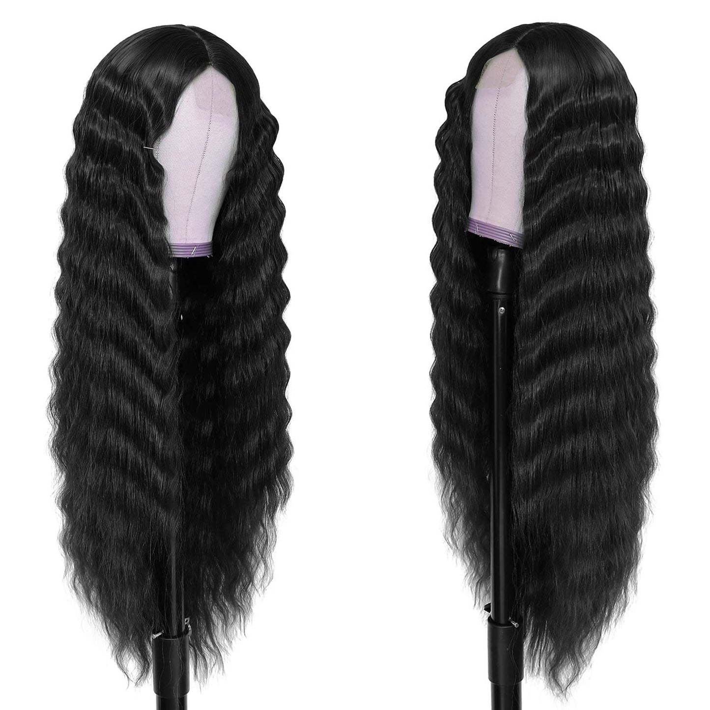 30 Inch Synthetic curly wig loose deep wave lace frontal wig middle part