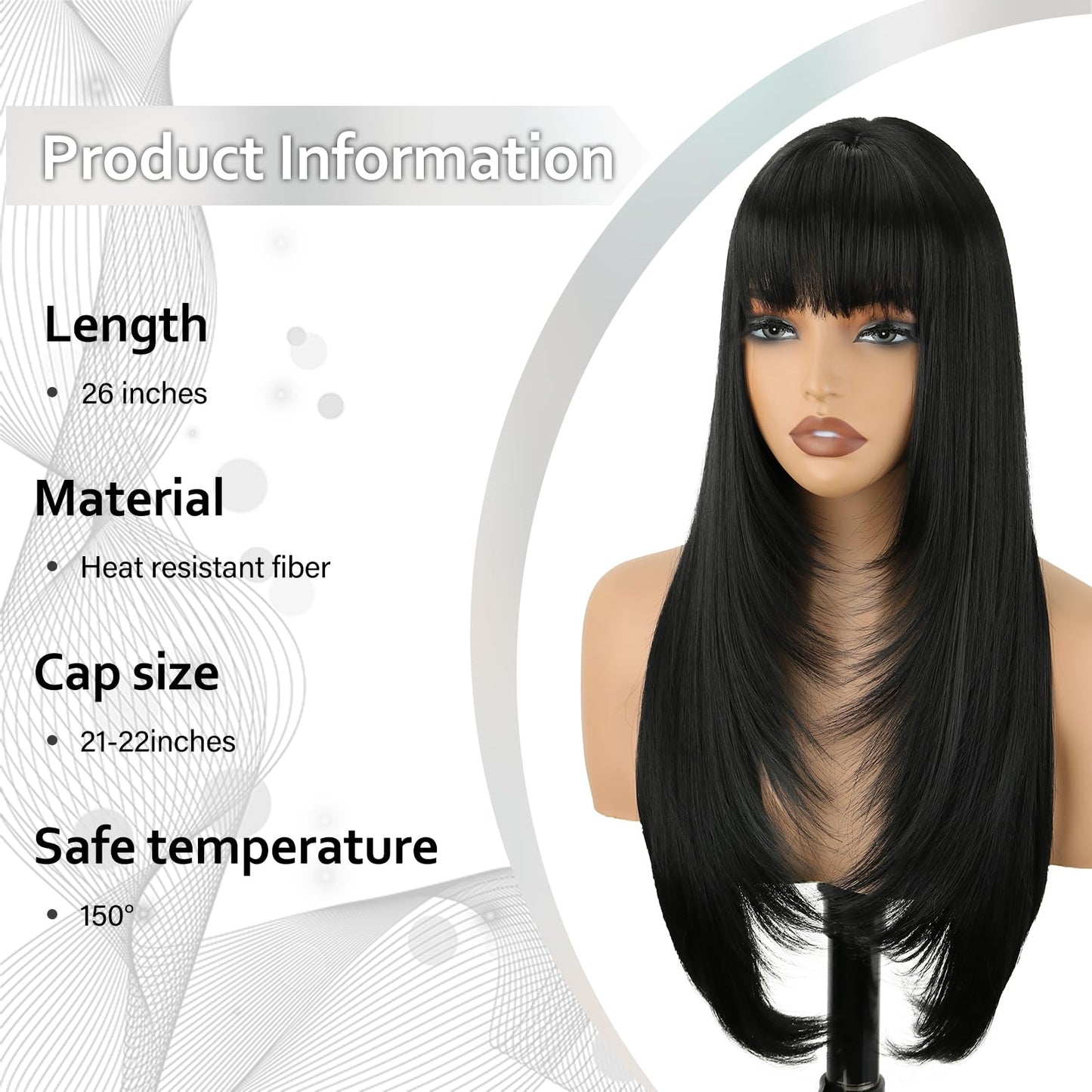 Long Straight Layered Wig with Bangs for Women