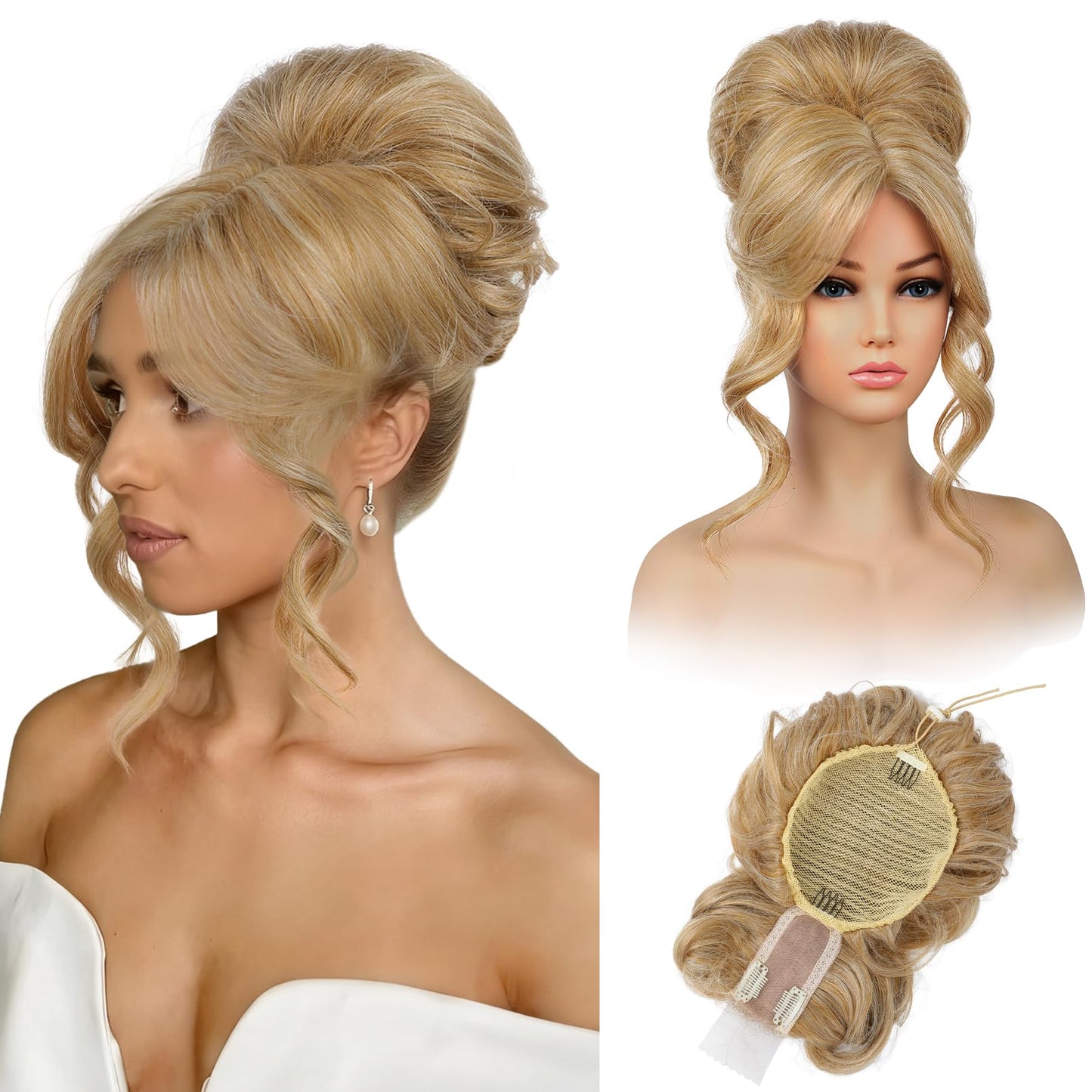 Messy bun Hair Pieces with Bangs - Hair Topper for Women