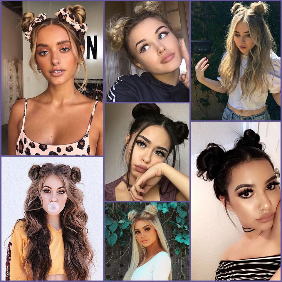 2PCS Mini Claw Clip in Hair Bun Messy Cat Ears Hair Bun Extension Synthetic Donut Wig Accessory Ponytail Hair Extensions Thick Updo Space Bun Hair Pieces for Women Girls
