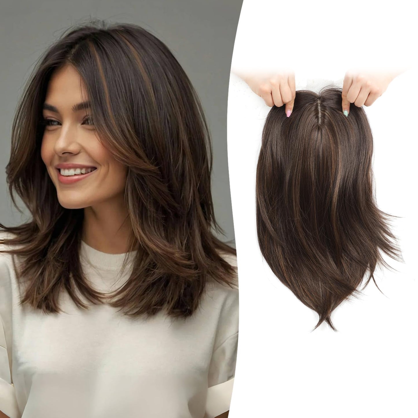 12inch Hair Toppers for Women 6.5"X6.5" Big Base Hair Topper Add Volume Daily Wear