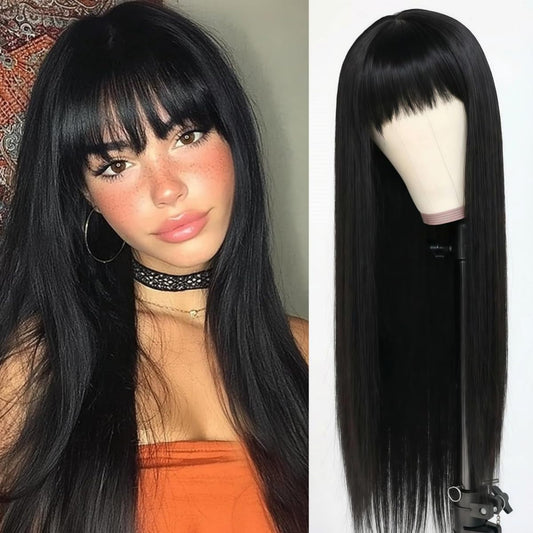 Long Straight Wig for Women,with Bangs Heat Resistant Synthetic Womens Hair Wigs for Cosplay Party Halloween