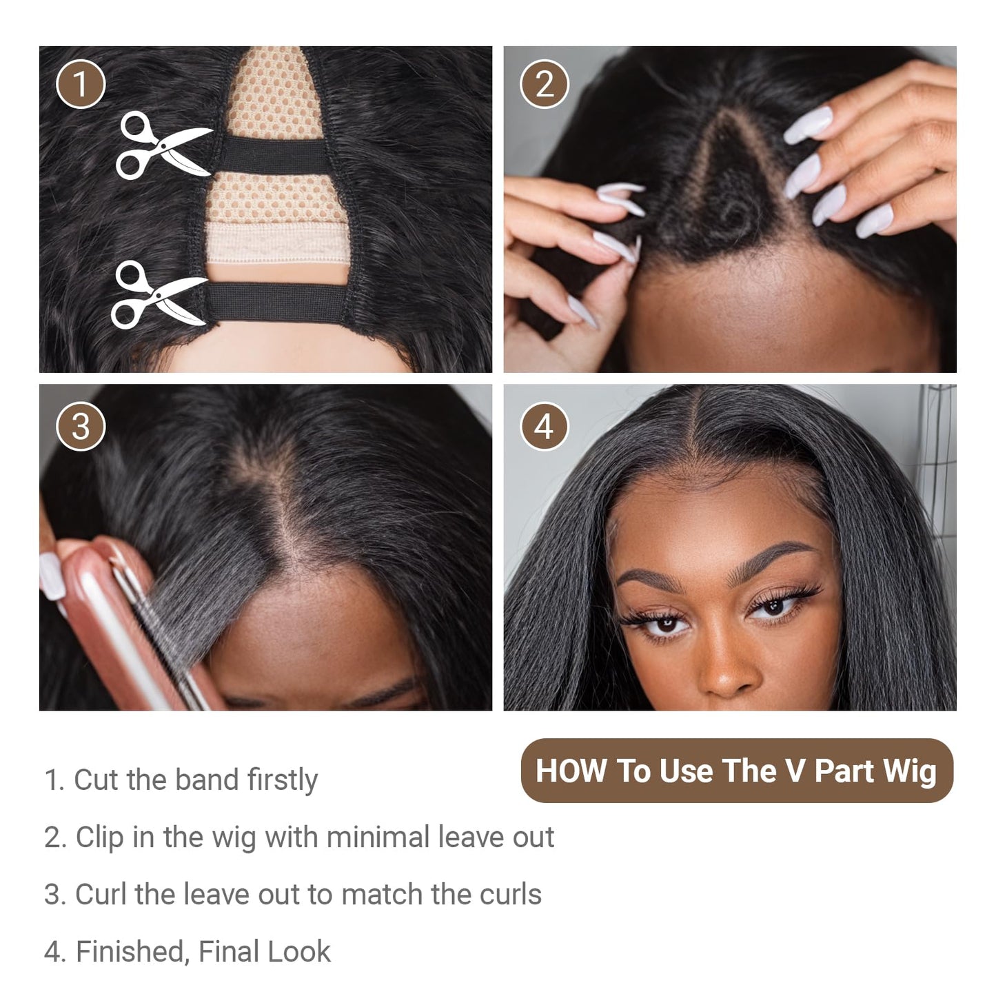 Afro Wig V Part Kinky Curly Wigs for Black Women, 180% Density Wear and Go Glueless Wig with Unique Bouncy Curls in the End, Synthetic No Leave out Clip in