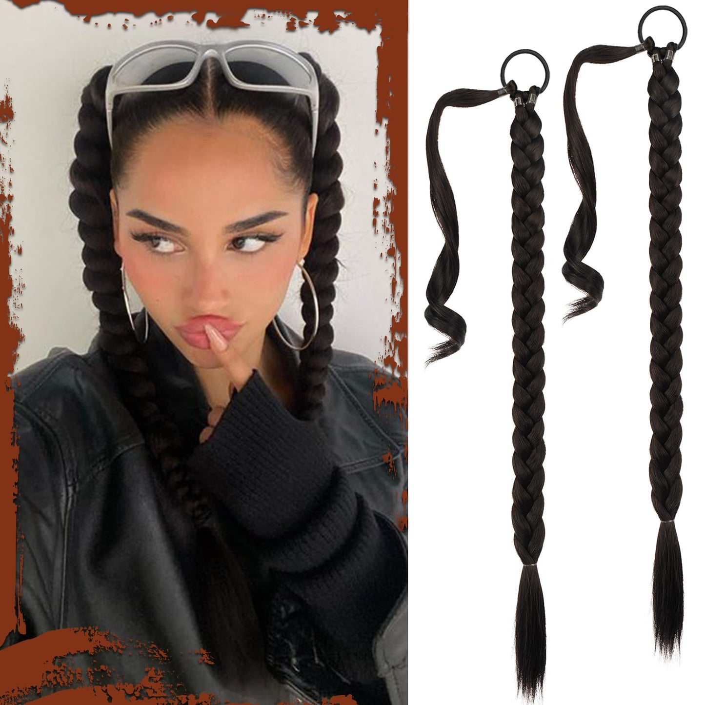 Long Braid Ponytail Extension with Hair Tie Straight Sleek Wrap Around Hair Extensions Synthetic Hair Piece Braid Pony Tail Fluffy Natural Soft Hairpieces for Women Daily Wear