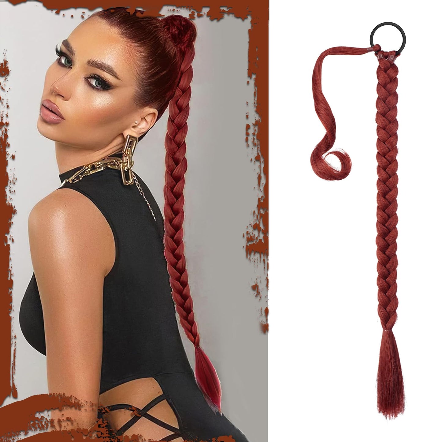 Long Braid Ponytail Extension with Hair Tie Straight Sleek Wrap Around Hair Extensions Synthetic Hair Piece Braid Pony Tail Fluffy Natural Soft Hairpieces for Women Daily Wear