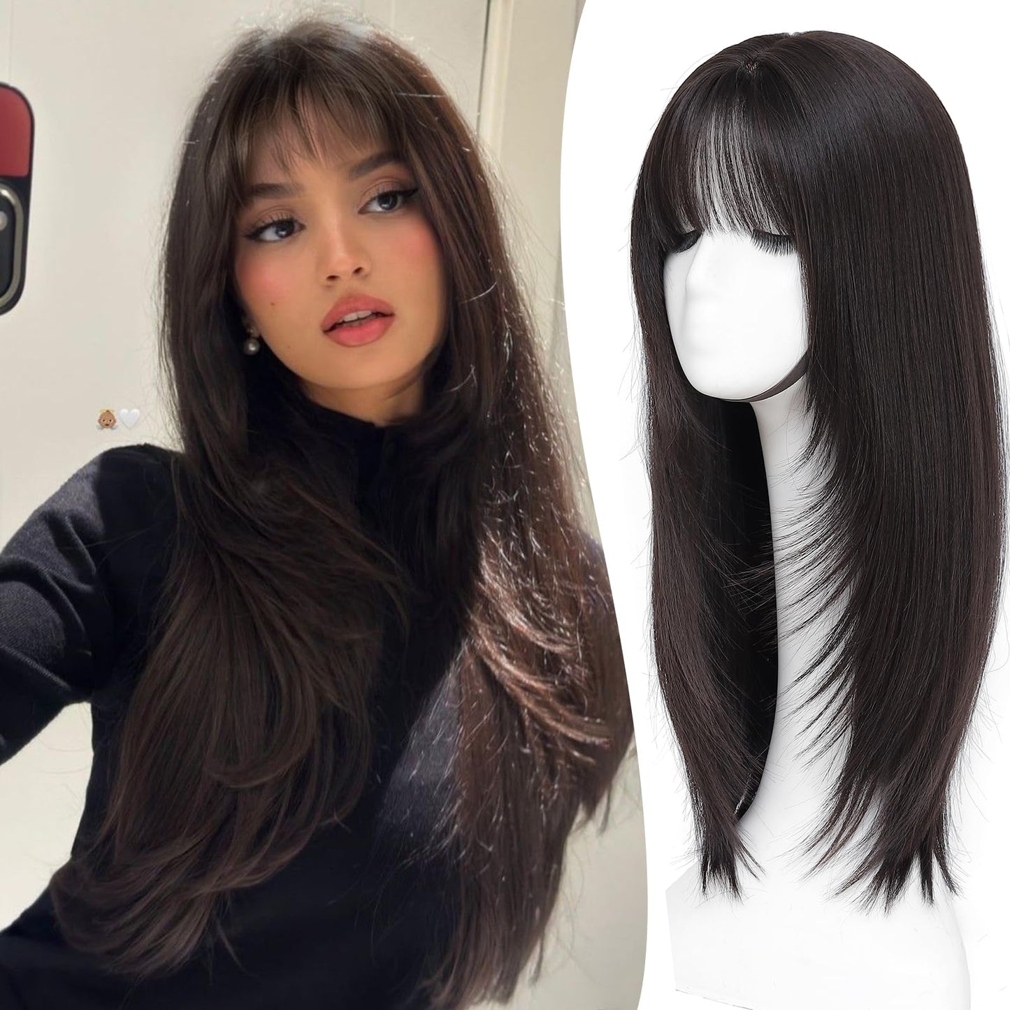Hair Topper,360° 3D Hair Toppers for Women with Thinning,7"X 8" Large Base 22 Inch Long Layered Synthetic Wig with Bangs for Daily Use