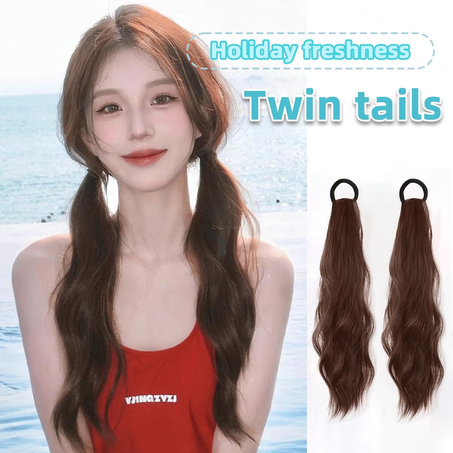 2PCS Curly Ponytail Extension with Hair Tie Hair Natural Wig Elastic Band Wave Fake Ponytail Wigs Accessories for Women Daily 17 Inch