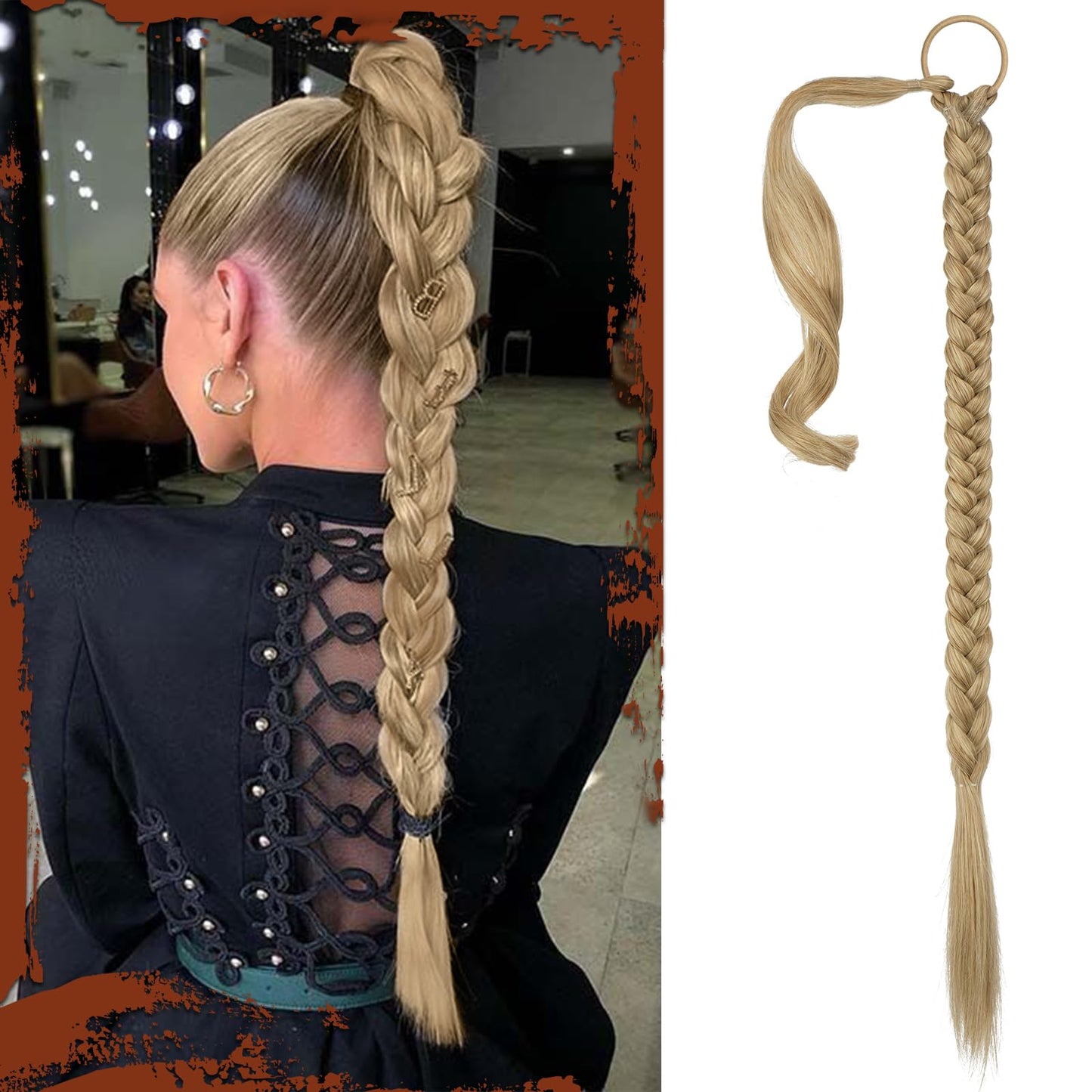 Long Braid Ponytail Extension with Hair Tie Straight Sleek Wrap Around Hair Extensions Synthetic Hair Piece Braid Pony Tail Fluffy Natural Soft Hairpieces for Women Daily Wear