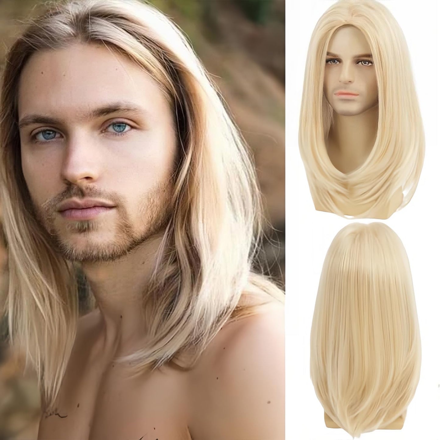 Daiaces Long Wig for Mens,Straight Hair Synthetic Heat Resistant Men Wigs for Daily Party Costume Halloween